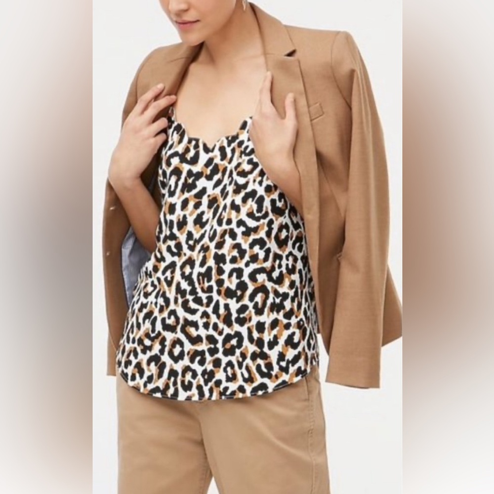 J. Crew adjustable strap, animal print, scallop top camisole Size 0